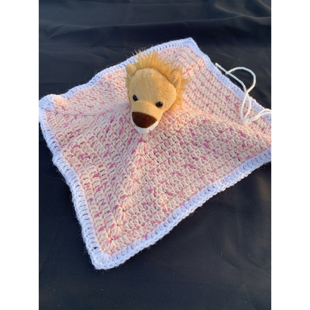 Crocheted Lion Baby Blanket Children's Security Lovey Handmade